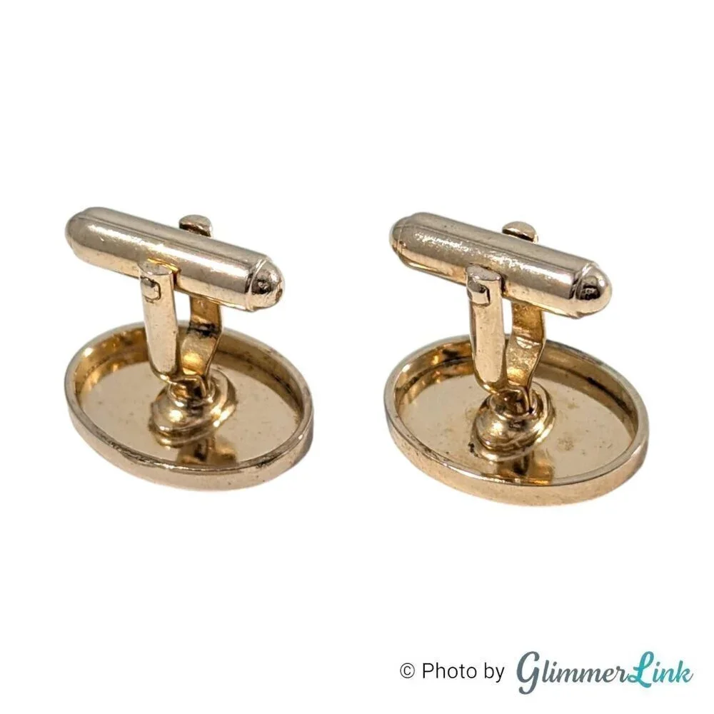 Vintage Anson Oval Brushed Face Engravable Gold Tone Cufflinks